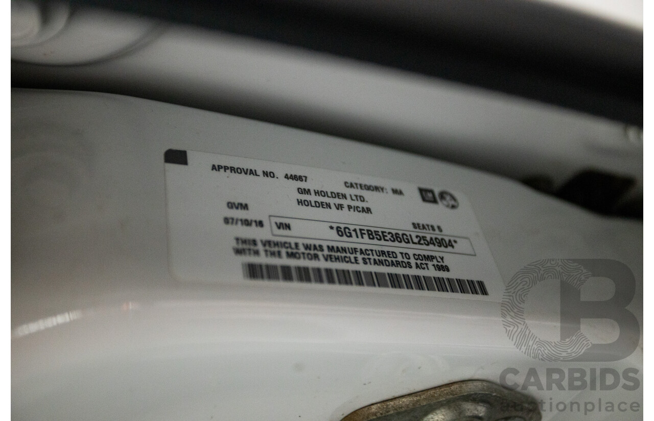 10/2016 Holden Commodore SV6 BLACK EDITION RWD VFII MY16 4D Sedan Heron White 3.6L