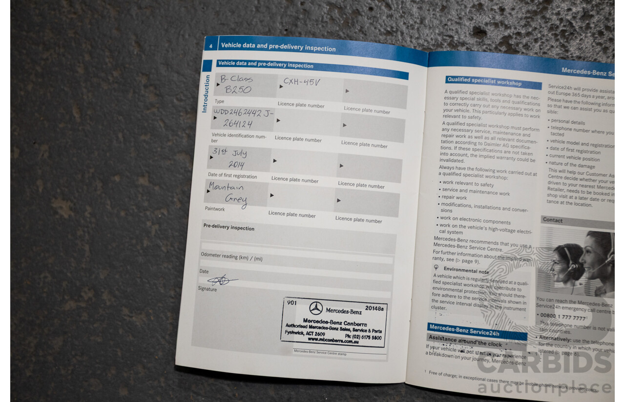 6/2014 Mercedes-Benz B250  246 MY14 5d Hatchback Mountain Metallic Grey 2.0L