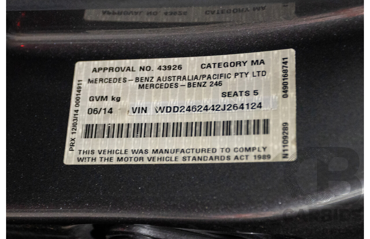 6/2014 Mercedes-Benz B250  246 MY14 5d Hatchback Mountain Metallic Grey 2.0L