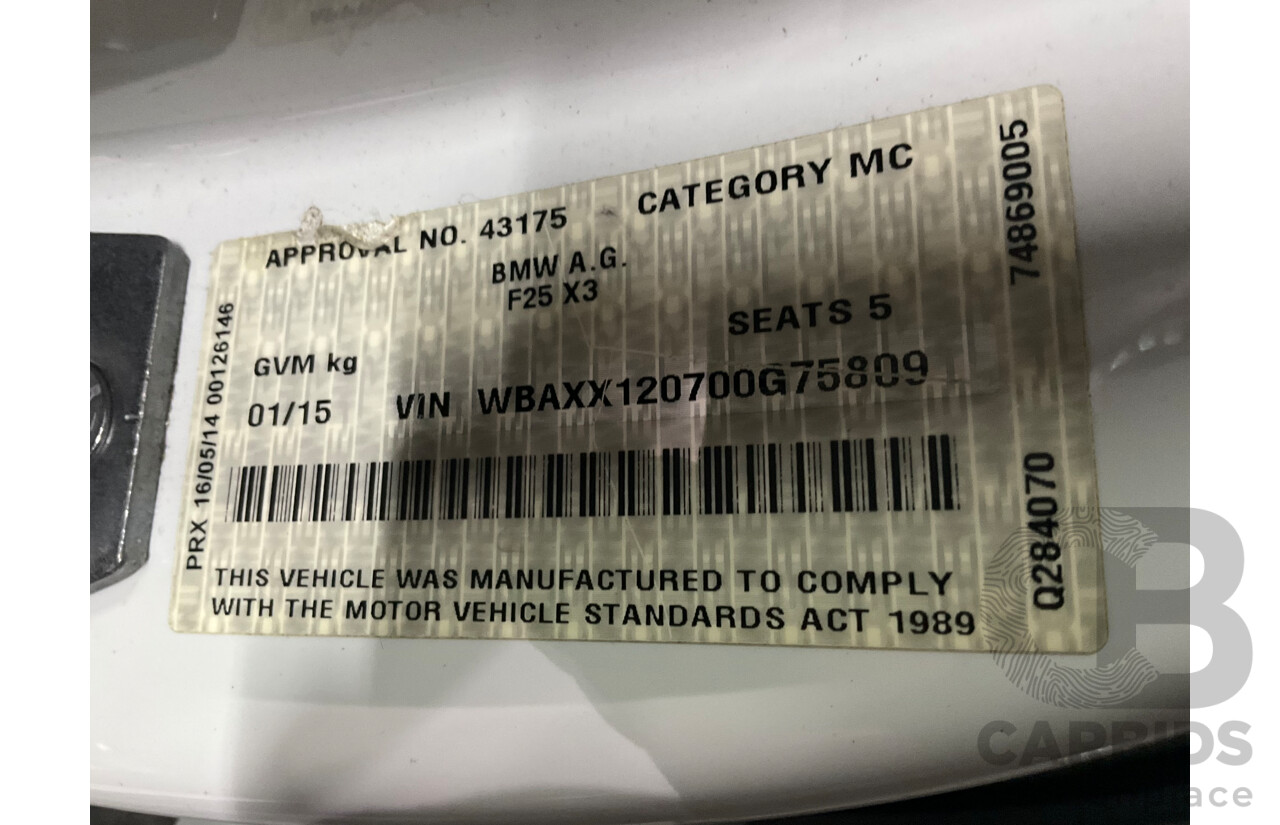 1/2015 BMW X4 Xdrive 20d (AWD) F26 MY15 5d Coupe Mineral White Metallic Turbo Diesel 2.0L