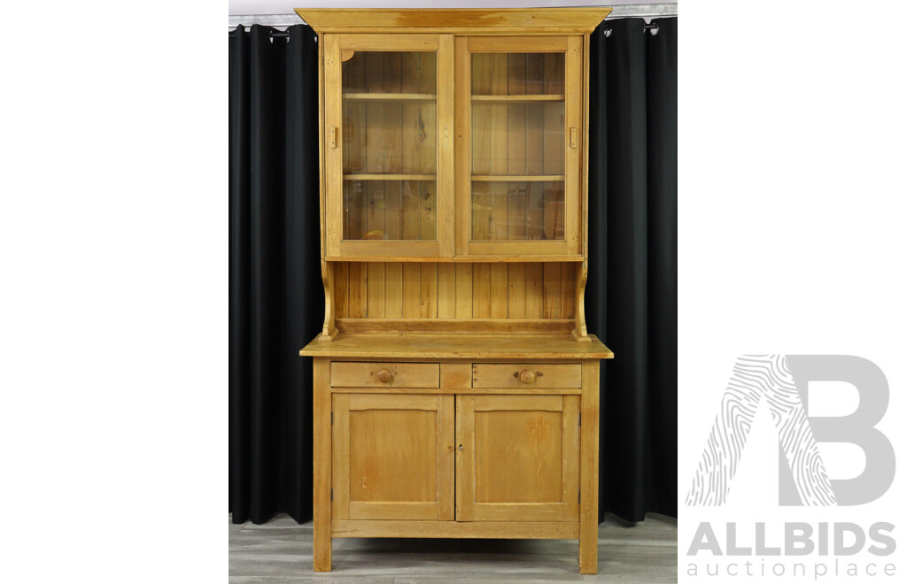 Vintage Two Piece Pine Kitchen Buffett and Hutch