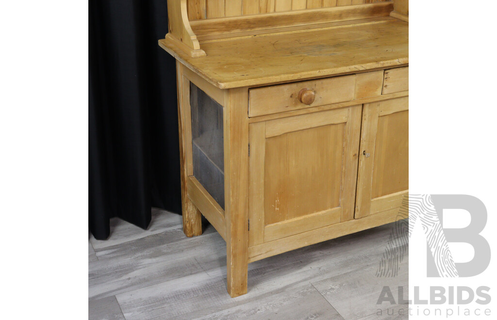Vintage Two Piece Pine Kitchen Buffett and Hutch