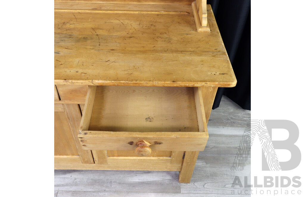 Vintage Two Piece Pine Kitchen Buffett and Hutch