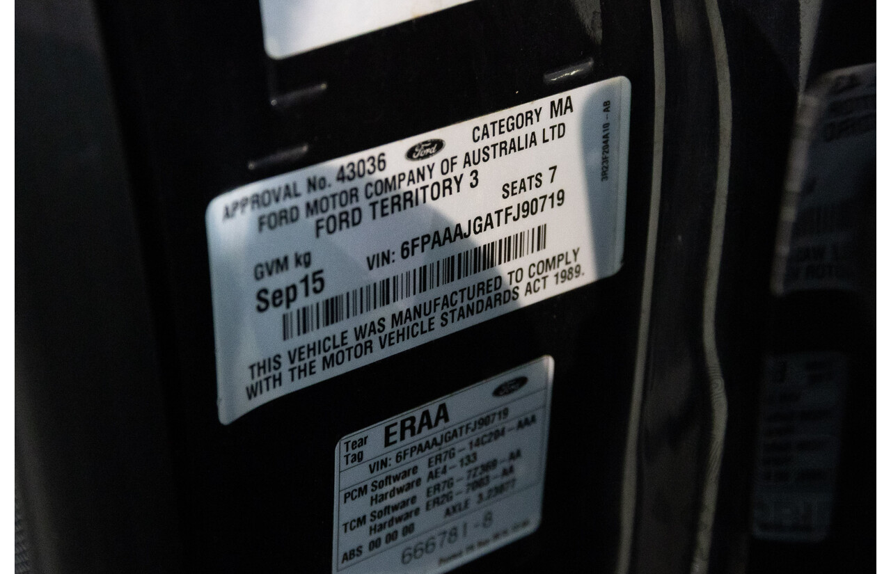 9/2015 Ford Territory TX (RWD) SZ MK2 4d Wagon Silhouette Black Metallic 4.0L - 7 Seater