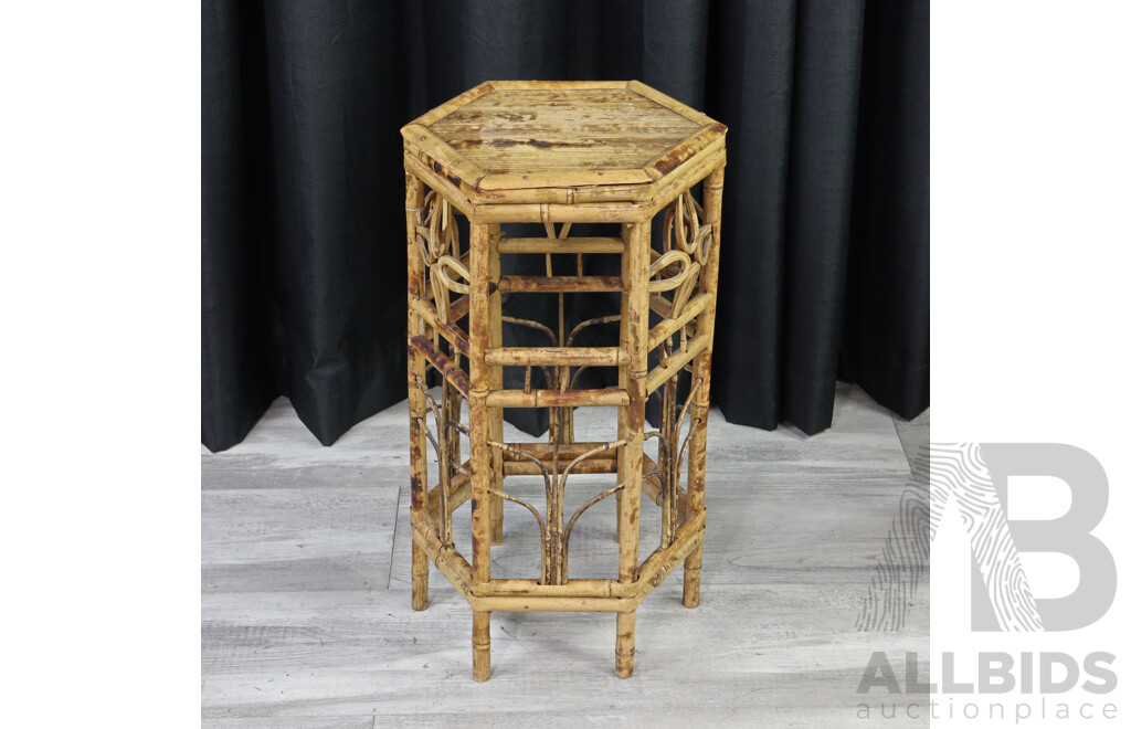 Collection of Cane Items Including Tiger Cane Plant Stand, Stick Stand and Basket