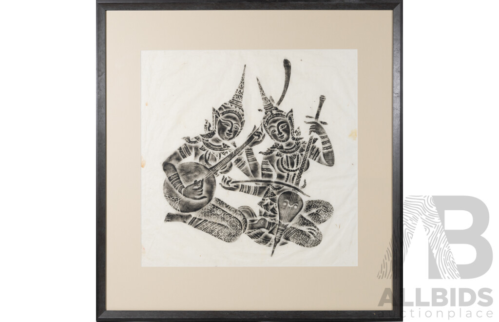 Artist Unknown (20th Century, Thai School), Collection of Three Vintage Charcoal Temple Rubbings on Mulberry Paper, 64 x 61.5 cm (frames) (3)
