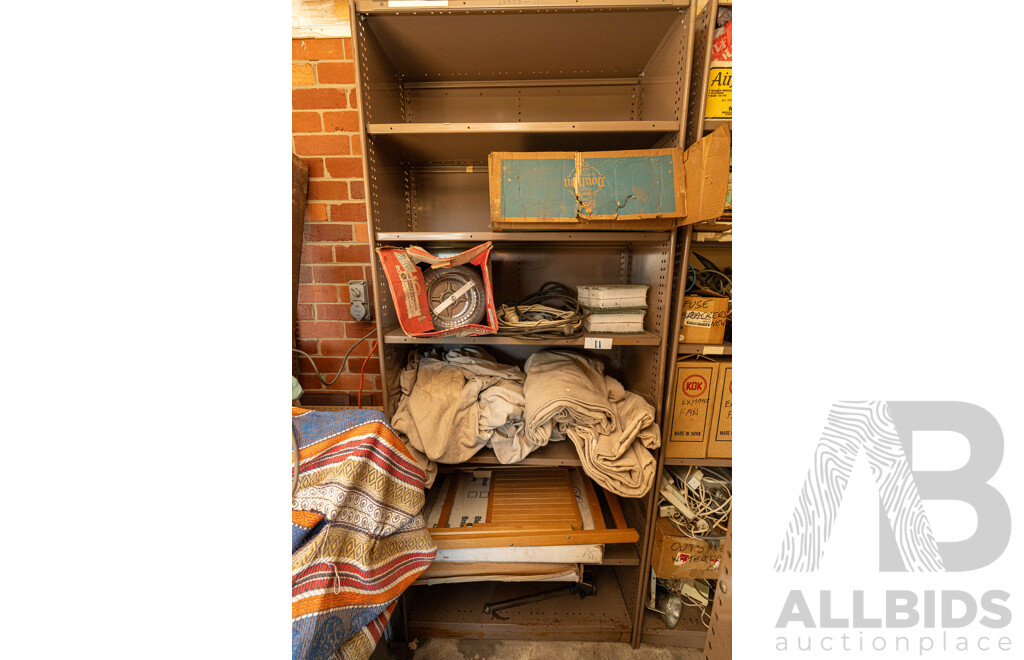 2 Bay of Metal Shelving with Various Hardware ETC