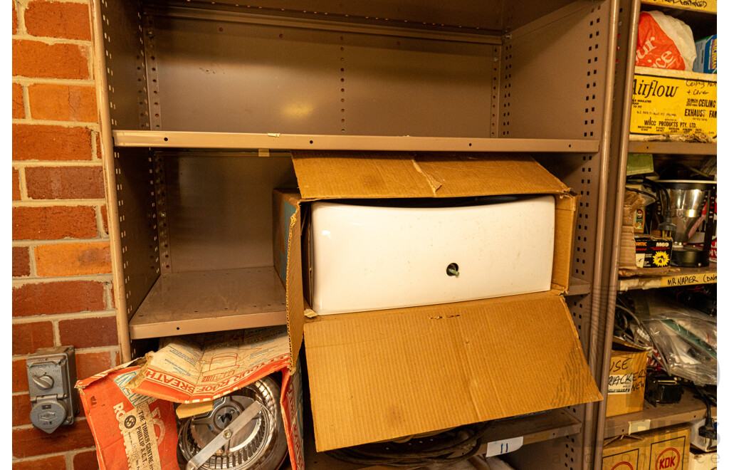 2 Bay of Metal Shelving with Various Hardware ETC