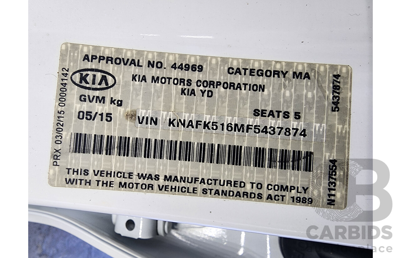 5/2015 Kia Cerato S YD MY15 5d Hatchback White 1.8L