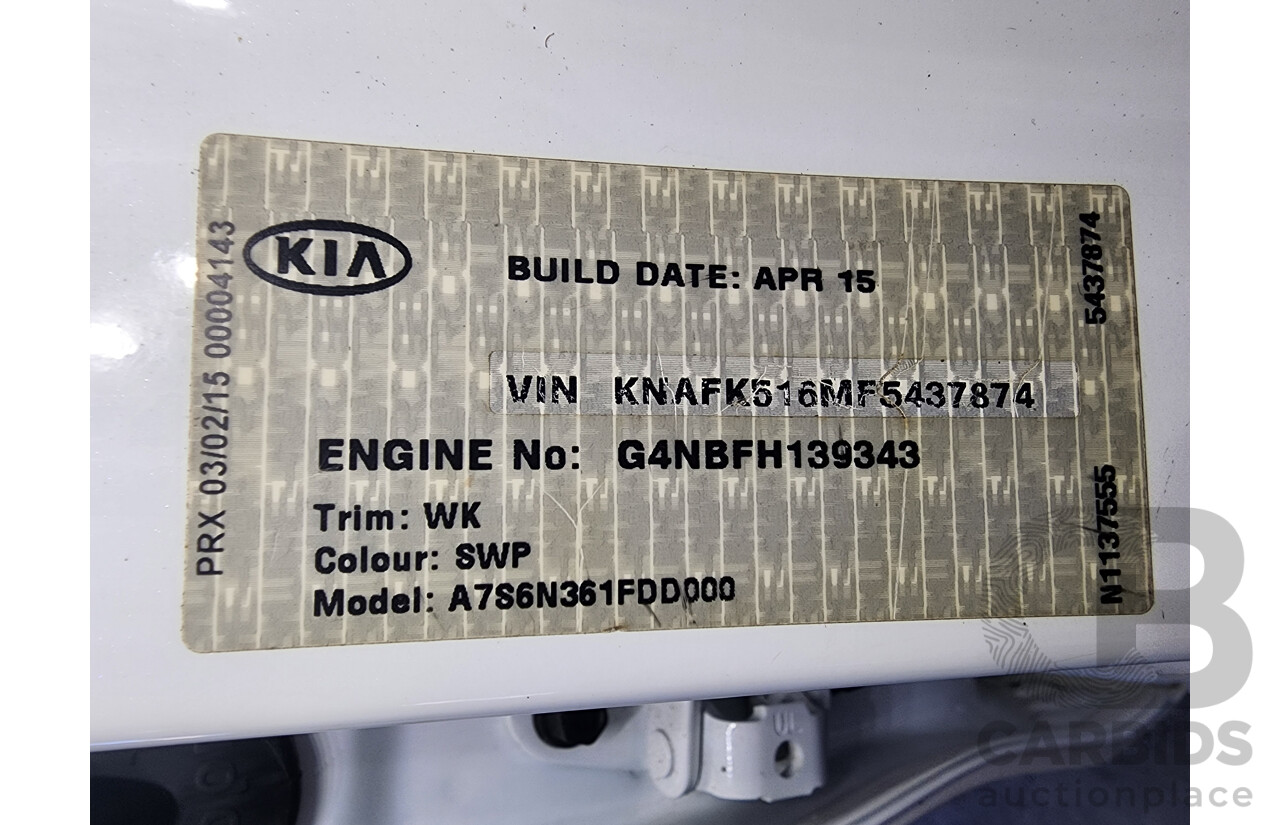 5/2015 Kia Cerato S YD MY15 5d Hatchback White 1.8L