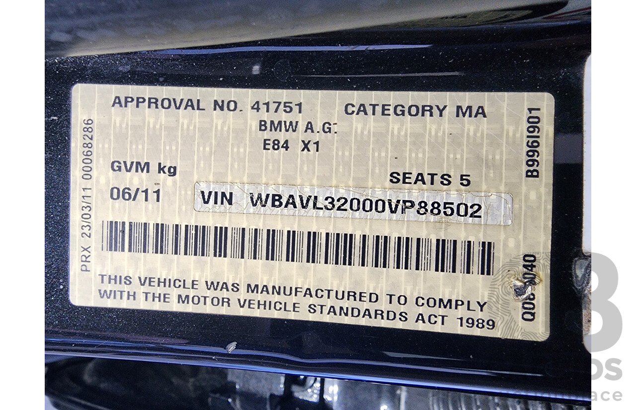 6/2011 Bmw X1 Sdrive 18i E84 MY11 4d Wagon Black 2.0L