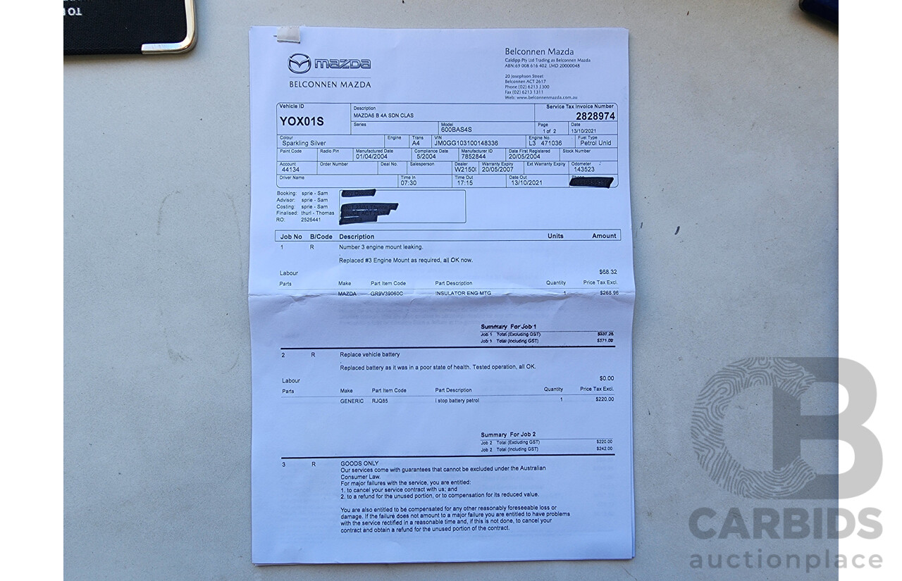 5/2004 Mazda Mazda6 Classic GG 4d Sedan Silver 2.3L