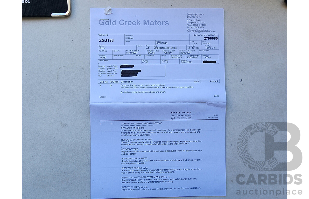 5/2004 Mazda Mazda6 Classic GG 4d Sedan Silver 2.3L