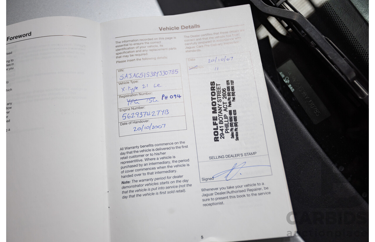 10/2007 Jaguar X Type 2.1 V6 LE MY08 4d Sedan Liquid Silver Metallic 2.1L