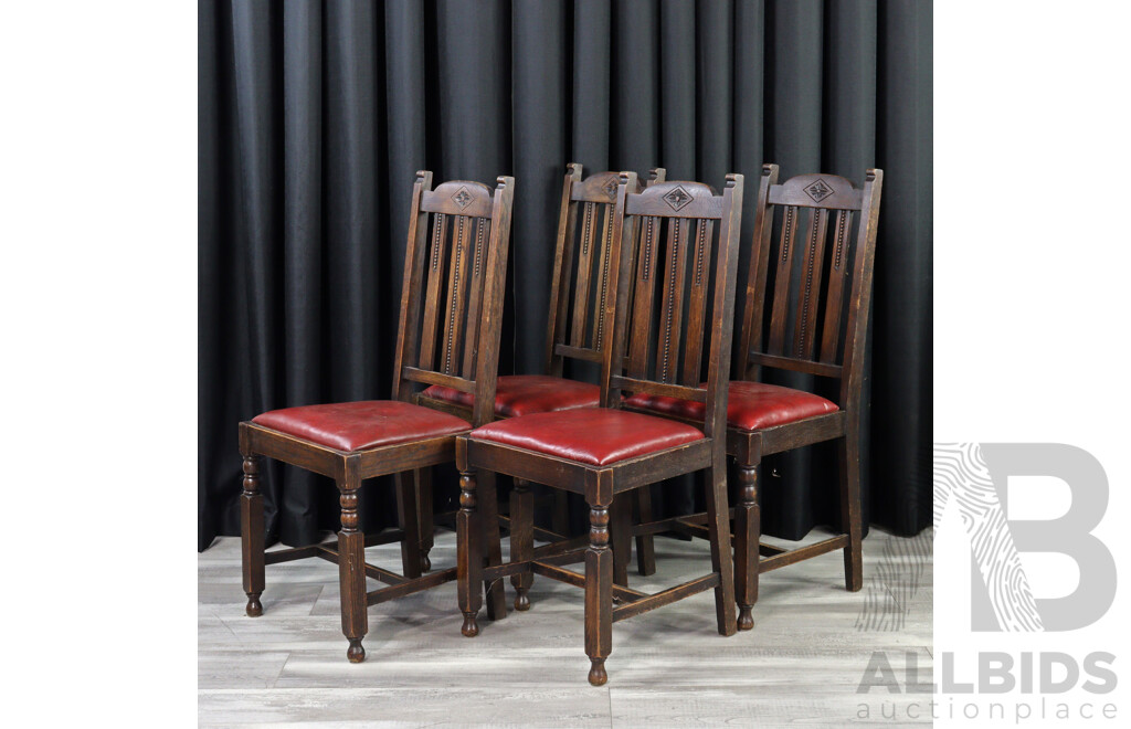 Set of Four Art Deco Oak Dining Chairs