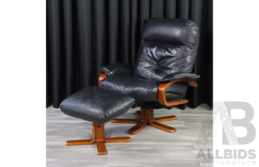 Timber and Leather Swivel Chair and Footstool by Tessa