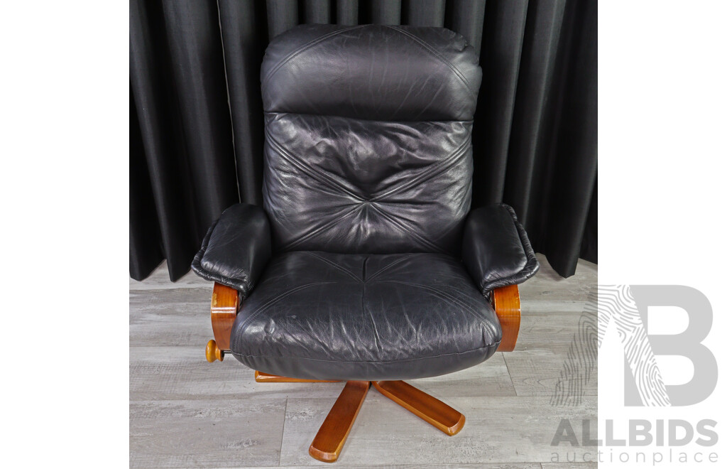 Timber and Leather Swivel Chair and Footstool by Tessa