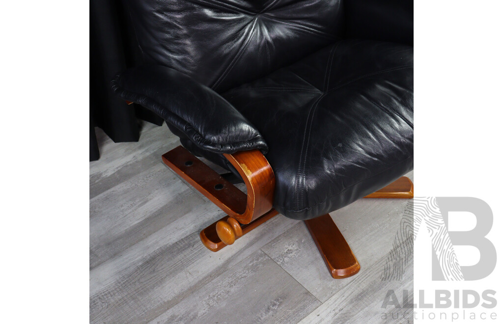 Timber and Leather Swivel Chair and Footstool by Tessa