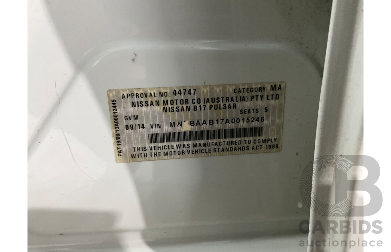 9/2014 Nissan Pulsar ST B17 4d Sedan Diamond White 1.8L