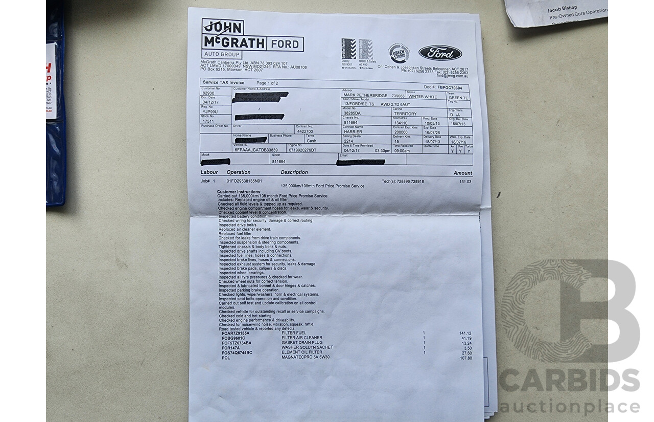 5/2013 Ford Territory TS (4x4) SZ 4d Wagon White 2.7L