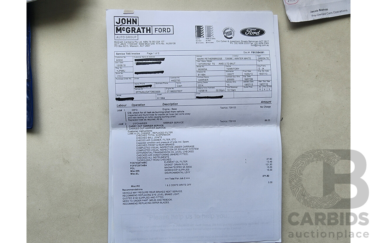 5/2013 Ford Territory TS (4x4) SZ 4d Wagon White 2.7L