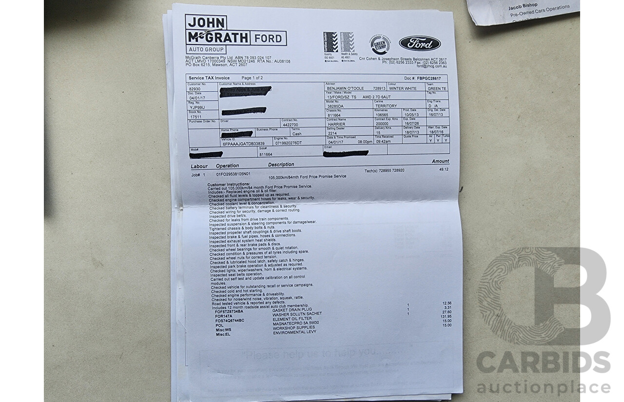 5/2013 Ford Territory TS (4x4) SZ 4d Wagon White 2.7L