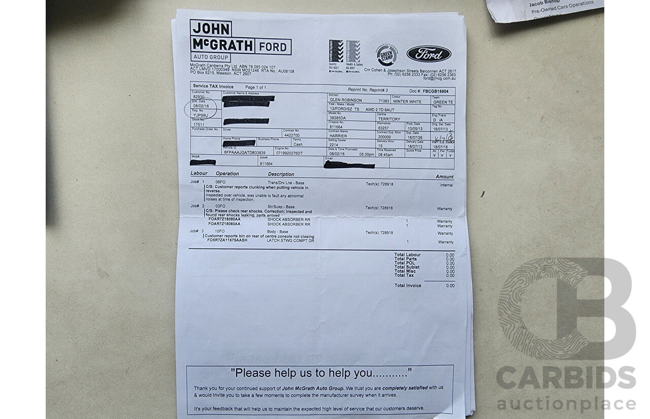 5/2013 Ford Territory TS (4x4) SZ 4d Wagon White 2.7L