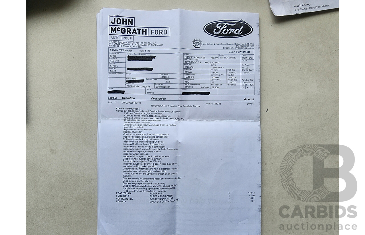 5/2013 Ford Territory TS (4x4) SZ 4d Wagon White 2.7L