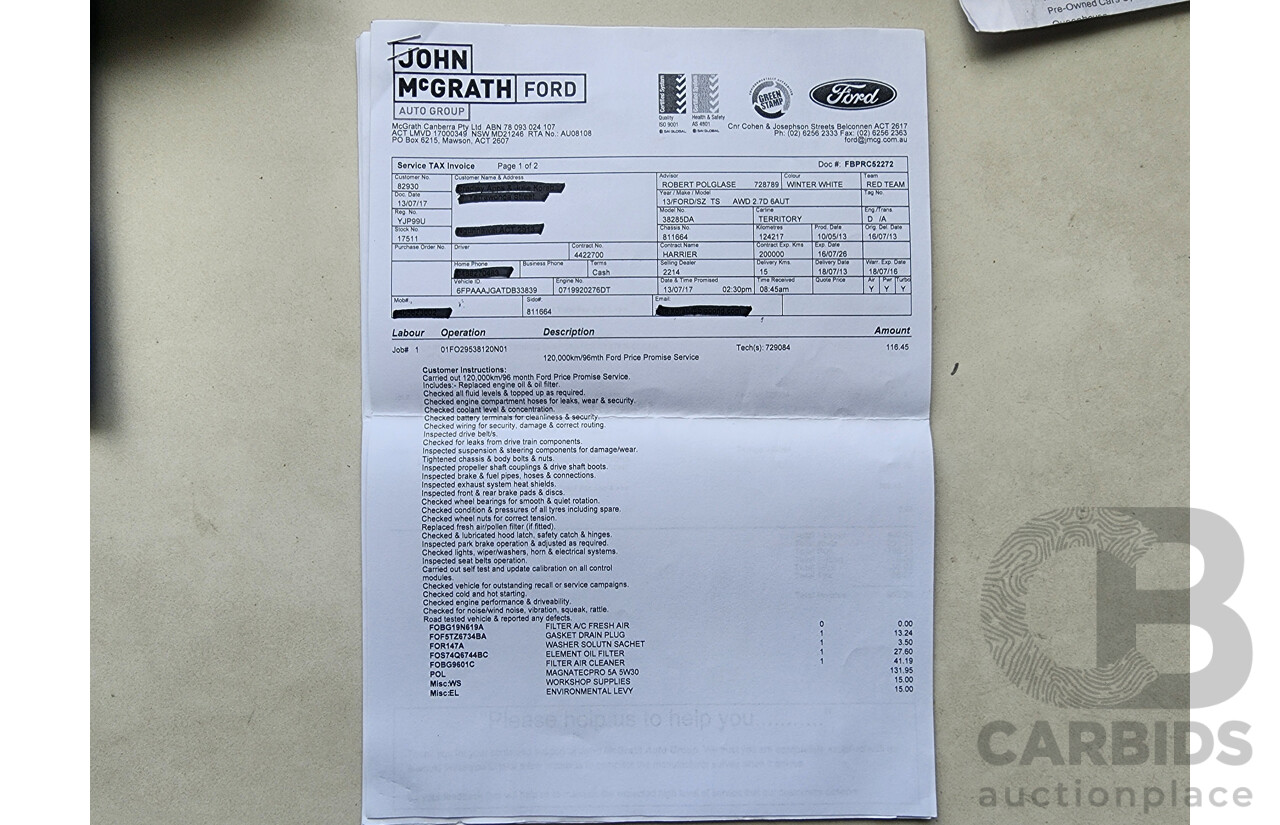 5/2013 Ford Territory TS (4x4) SZ 4d Wagon White 2.7L