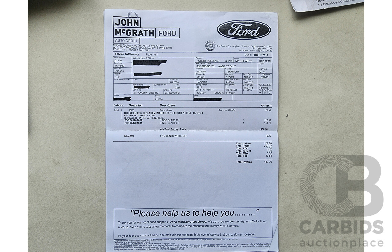 5/2013 Ford Territory TS (4x4) SZ 4d Wagon White 2.7L