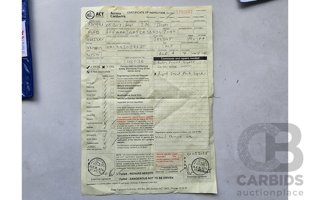 5/2013 Ford Territory TS (4x4) SZ 4d Wagon White 2.7L