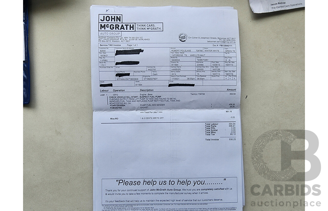 5/2013 Ford Territory TS (4x4) SZ 4d Wagon White 2.7L