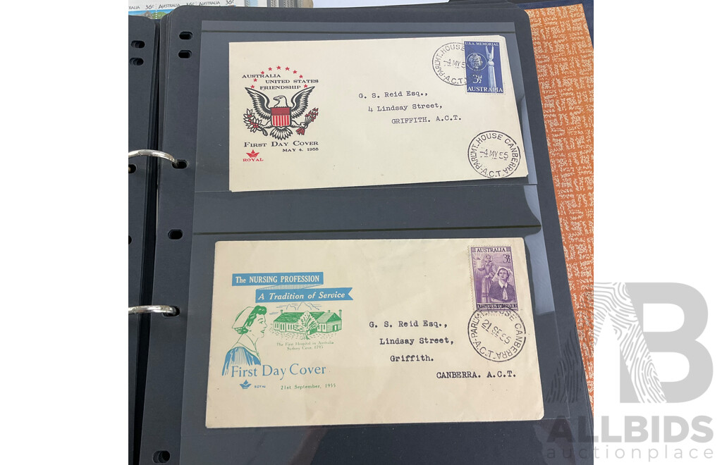 Four Albums of Australian First Day Covers and Stamp Packs, Examples Spanning 1951 to 1989 Including Commonwealth of Australia Jubilee, Bicentennial, Expo 1988