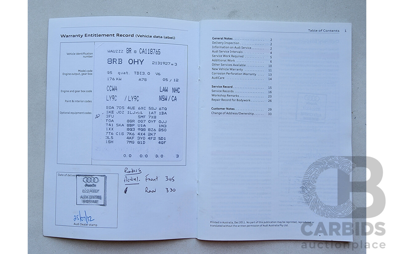 7/2012 Audi Q5 3.0 TDI Quattro 8R MY12 4d Wagon White 3.0L