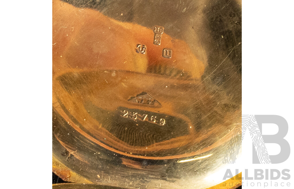 18ct Antique A.Saunders Sydney Yellow Gold 50mm Pocket Watch, Intact and Working (1915), Total Weight 104.86 Grams