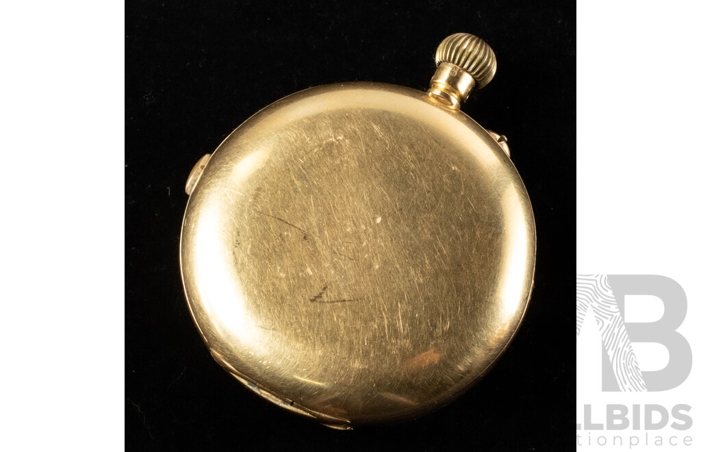18ct Antique A.Saunders Sydney Yellow Gold 50mm Pocket Watch, Intact and Working (1915), Total Weight 104.86 Grams