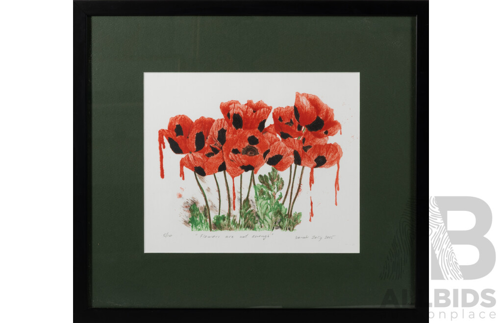 Barak Zelig, (20th Century, Israeli-Born Australian, 1963-), 'Flowers Are Not Enough' Editioned 5 of 10, Signed Original Lithograph, 42.5 x 37 cm (frame)