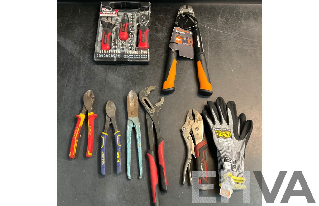 FISKARS Bolt Cutter & TROJAN Stubby Set & Assorted Hand Tools