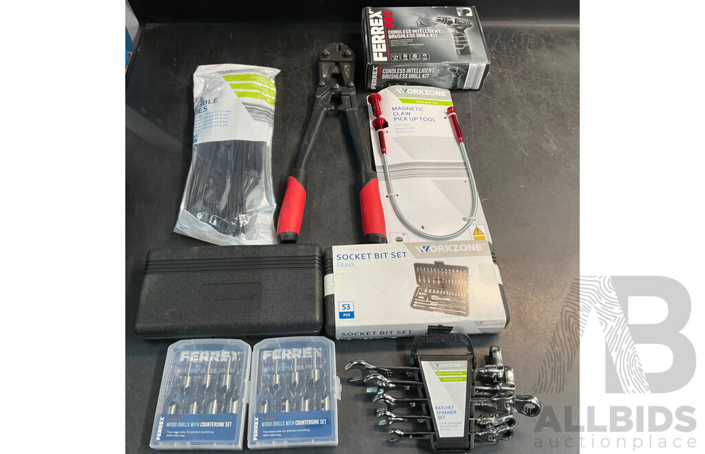 Assorted FERREX PRO, WORKZONE, TROJAN Tools