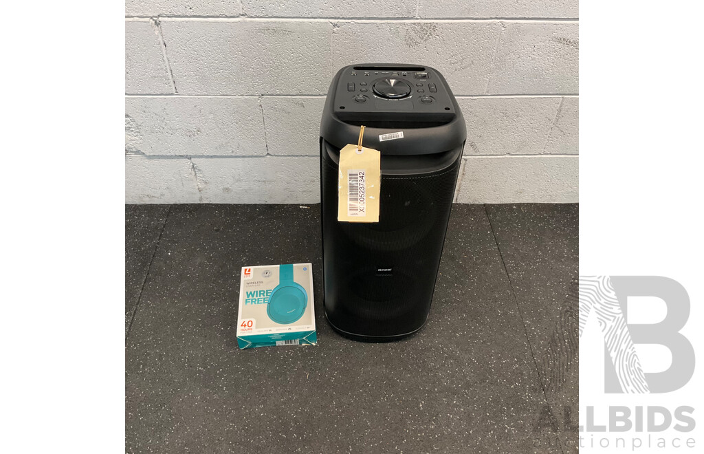 AIWA AWTK-226B Party Speaker & LIQUID EARS Wireless Headphones