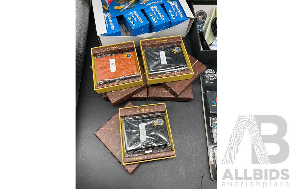 Tube Filling Machine (x5), GUPAI Cigarette Metal Case (x5), Lighters (x12) and FENG SHUN Bent Pipes (x 6) - Lot of 28