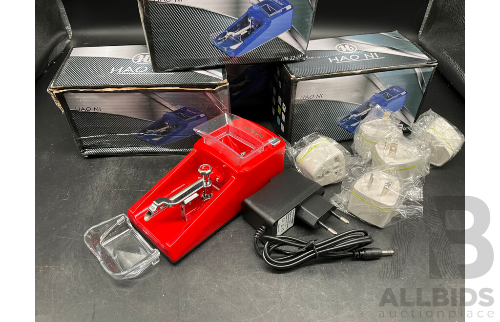 Manual Cigarette Rolling Machine (x40), Electric Cigarette Rolling Machine with EU Plug and AU Adapter (x5), Herb Scissors (x9) - Assorted Colors - Lot of 54