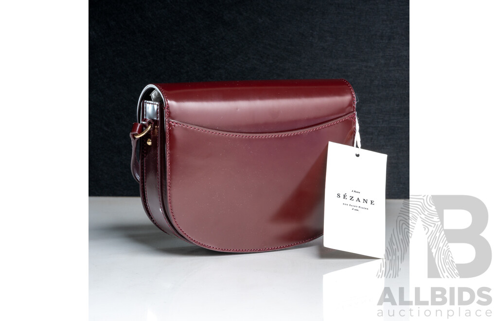 Sézane Paris France Claude Bordeaux Glacé Burgundy Shoulder Bag , Cow Leather, Made in Italy - NEW