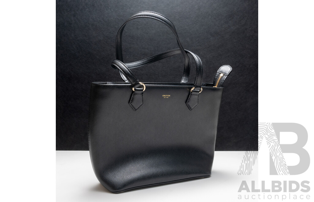 Oroton Black Leather Small Shopper Handbag, PO#177133, Current Style