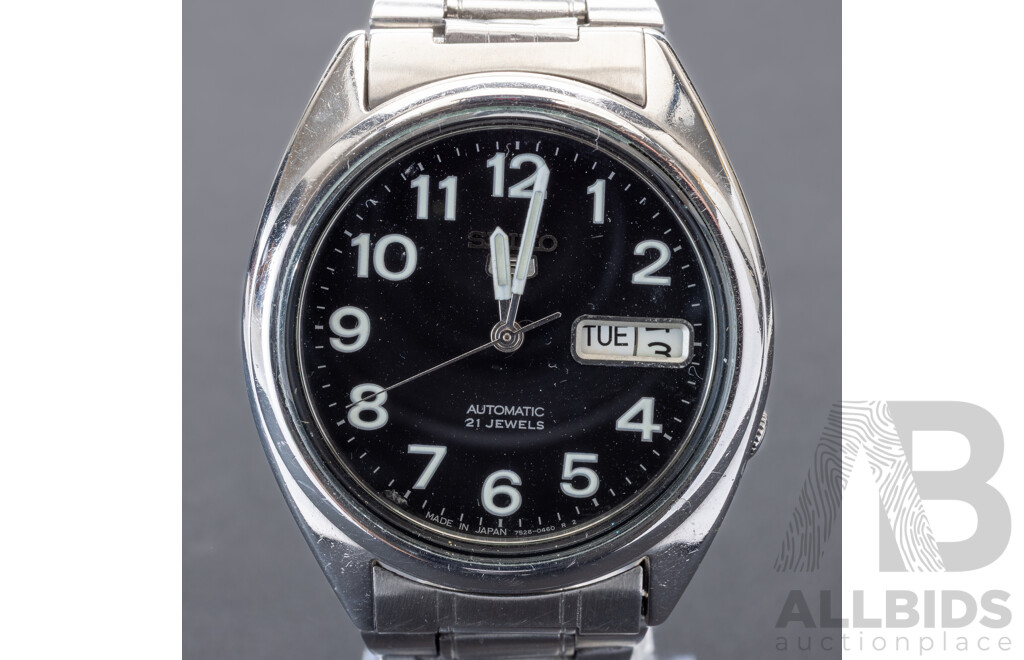 Seiko 5 Automatic 21 Jewels Vintage Watch, 7S26-0550, 35mm, black