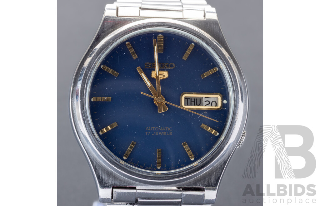 Seiko 5 Automatic 17 Jewels Vintage Watch, 7009-3171, 35mm, cobalt blue