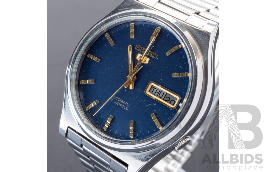 Seiko 5 Automatic 17 Jewels Vintage Watch, 7009-3171, 35mm, cobalt blue