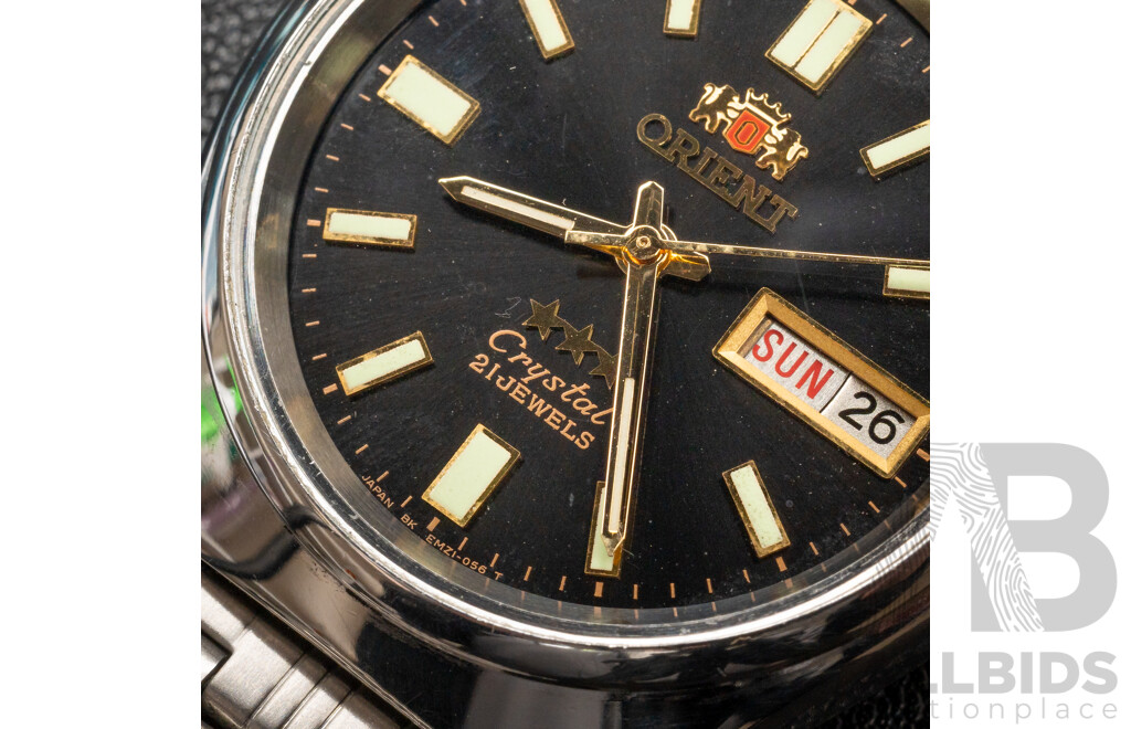 Orient 3 Star Crytal 21 Jewels Automatic Watch, 469WB1-84 CA, Black Dial, Vintage Circa 1980's