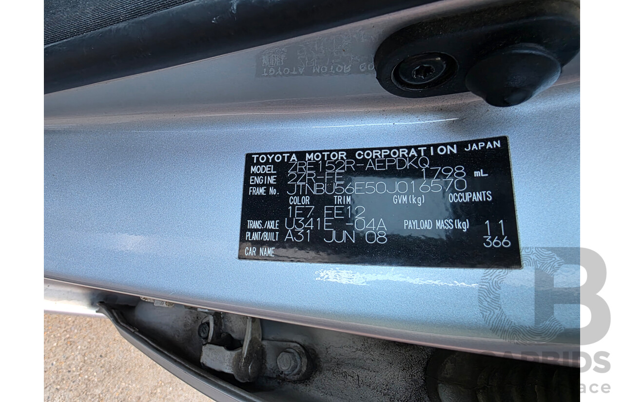 7/2008 Toyota Corolla Conquest ZRE152R 4d Sedan Silver 1.8L