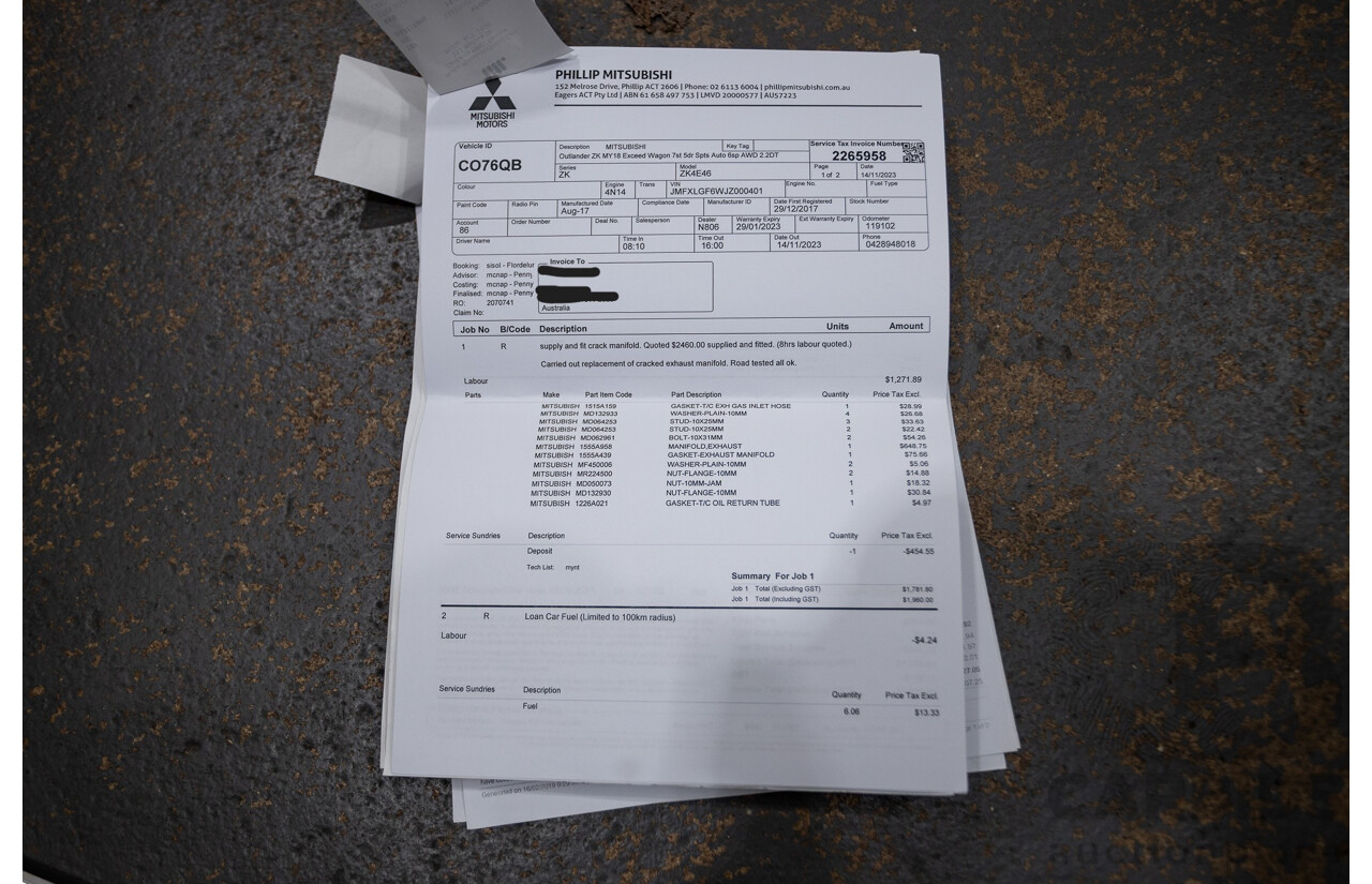 08/2017 Mitsubishi Outlander EXCEED (AWD) ZK MY18 4D Wagon Titanium Grey Turbo Diesel 2.3L - 7 seats